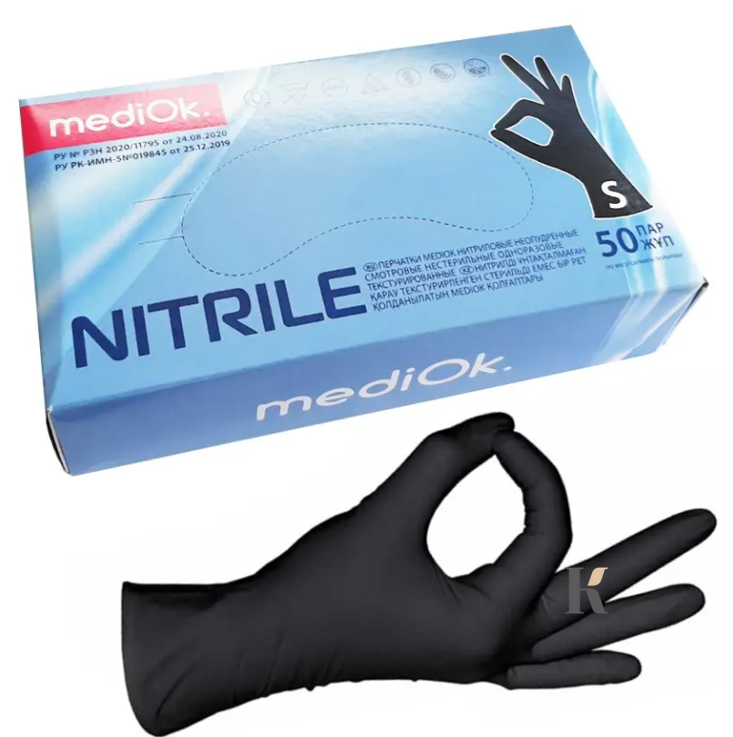 Купить Перчатки нитриловые Mediok (100 штук, неопудренные, нестерильные, черные) , цена 260 грн, фото 1