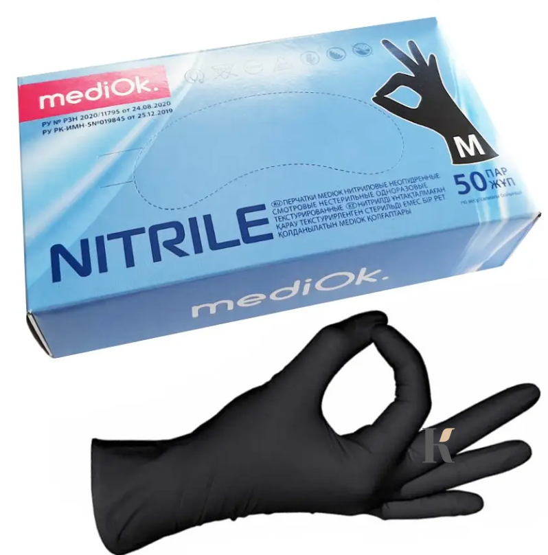 Купить Перчатки нитриловые Mediok (100 штук, неопудренные, нестерильные, черные) , цена 260 грн, фото 1