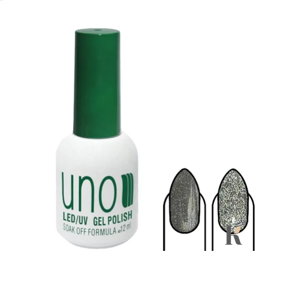 Купить Светоотражающий гель-лак UNO Disco Gel №08 (серый с блестками, 12 мл) , цена 122 грн, фото 1