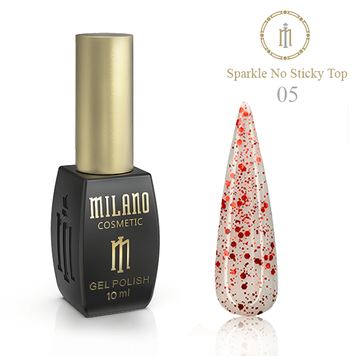 Купити Топ для гель-лаку Milano Sparkle No sticky Top Gel №05 (10 мл, без липкого шару, напівпрозорий, з каміфубуками) , ціна 165 грн, фото 1