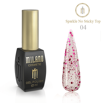 Купити Топ для гель-лаку Milano Sparkle No sticky Top Gel №04 (10 мл, без липкого шару, напівпрозорий, з каміфубуками) , ціна 165 грн, фото 1