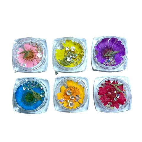 Набор сухоцветов Lilly Beaute для дизайна ногтей с камушками 6 шт, Ассорти