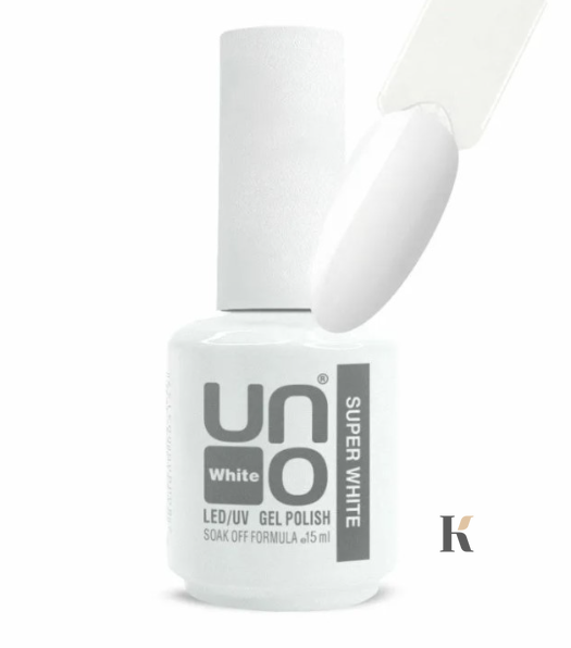 Купити Кольоровий гель-лак UNO Super White (супербілий, високопігментований, 15 мл) , ціна 164 грн, фото 1