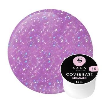 Купить Цветная база для гель-лака Saga Professional Shimmer Base New № 14 (15 мл, с шиммером, сиреневая) , цена 300 грн, фото 1