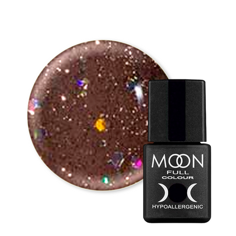 Гель-лак Moon Full Color Classic №322 (темный бежевый с разноцветным глиттером), Classic, 8 мл, шиммер/микроблеск
