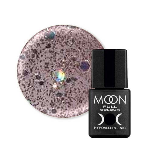 Гель-лак Moon Full Color Classic №323 (сріблясто-бежевий з різнокольоровим глітером), Сlassic, 8 мл, Шимер/мікроблиск