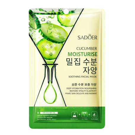 Тканинна натуральна органічна маска для обличчя SADOER з огірком