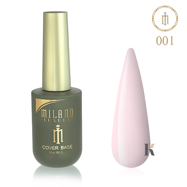Купити Кольорова база для нігтів Milano Luxury Color Cover Base 01 (15 мл, каучукова, блідо-рожева) , ціна 235 грн, фото 1