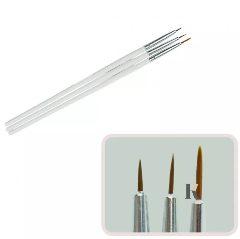Купить Набор кистей для рисования на ногтях с белой ручкой, 3 штуки. , цена 84 грн, фото 1