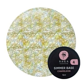 Купить Цветная база для гель-лака Saga Professional Shimmer Base Chameleon № 04 (15 мл, с шиммером, желтая) , цена 230 грн, фото 1