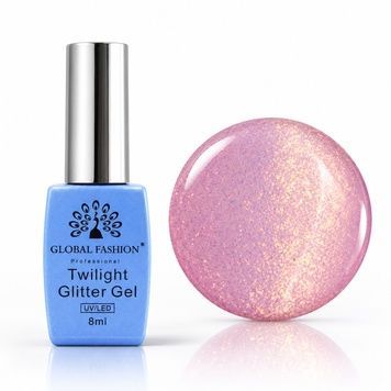 Купити Гель-лак Global Fashion Twilight Glitter №204, ніжно-рожевий із блакитним мерехтінням, 8 мл , ціна 140 грн, фото 1