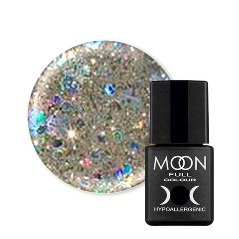 Гель-лак Moon Full Color Classic №328 (сріблясто-золотий з різнокольоровим глітером), Сlassic, 8 мл, Шимер/мікроблиск