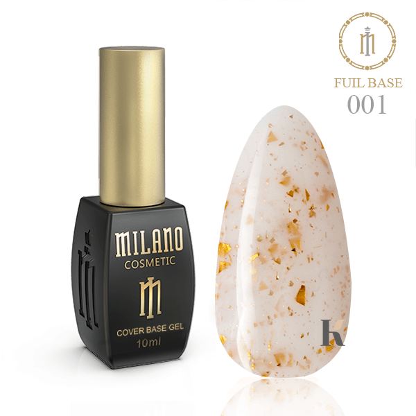 Купить База для гель-лака Milano Fuil Base 001 с поталь – имитация сусального золота (10 мл, цветная, каучуковая) , цена 165 грн, фото 1