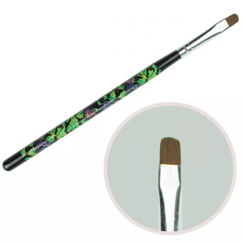 Купити Пензлик для гелю №8 (овальний ворс, чорна ручка з квітковим принтом) , ціна 40 грн, фото 1