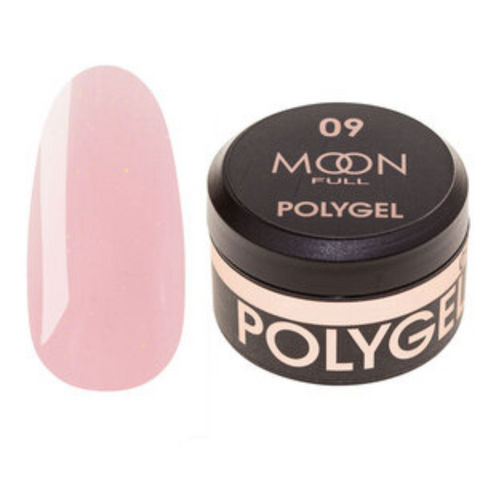 Полигель Moon Full Poly Gel №09, 15 мл Натурально розовый с шиммером, 15 мл, шиммер/микроблеск