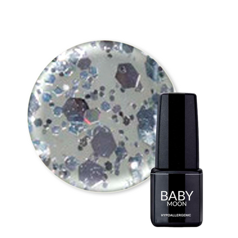Гель-лак BABY Moon Dance Diamond №019 срібний гліттер на напівпрозорій основі, Baby Moon, 6 мл, Шимер/мікроблиск
