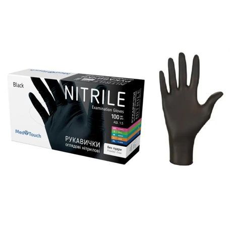 Купить Перчатки нитриловые MedTouch (100 штук, неопудренные, нестерильные, черные) , цена 249 грн, фото 1