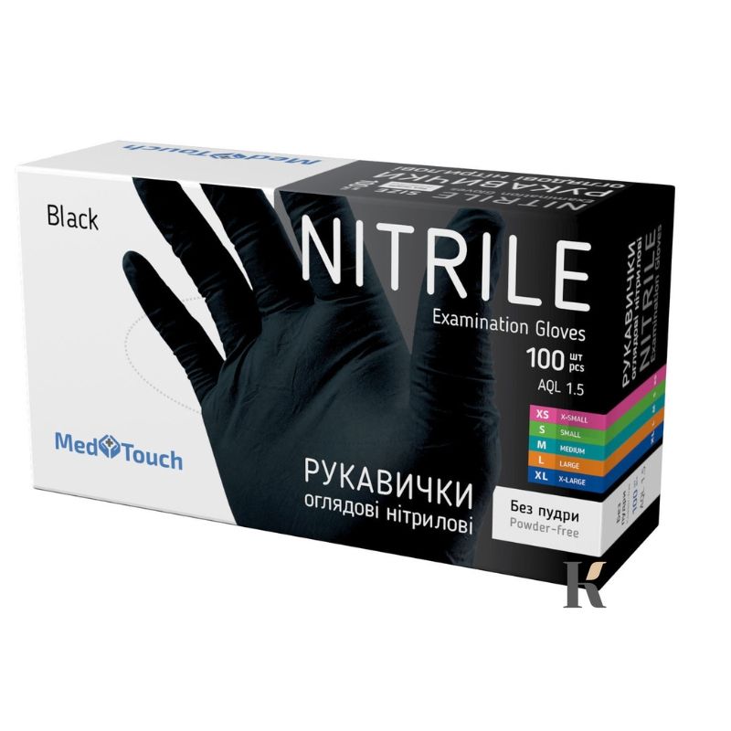 Купить Перчатки нитриловые MedTouch (100 штук, неопудренные, нестерильные, черные) , цена 210 грн, фото 3