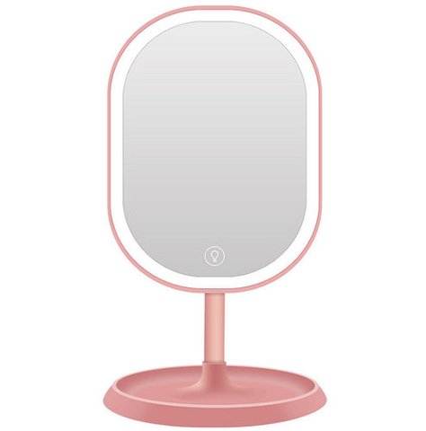 Купити Дзеркало овальне з LED підсвічуванням для макіяжу (Рожевий) (W-38) , ціна 191 грн в магазині Qrasa.ua