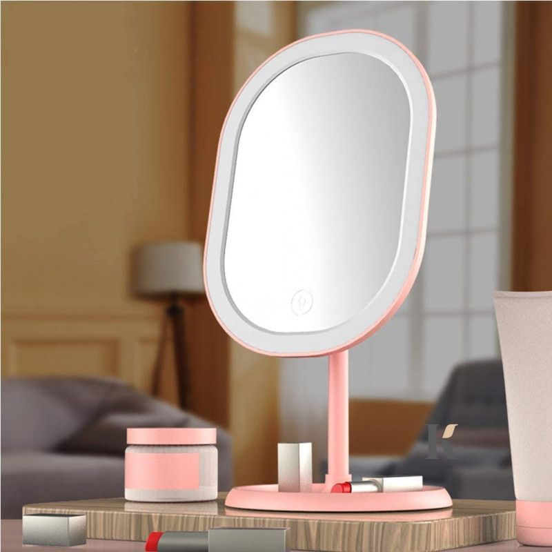 Купить Зеркало овальное с LED подсветкой для макияжа (Розовый) (W-38) , цена 191 грн, фото 2