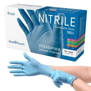 Купити Рукавички нітрилові MedTouch (100 штук, неопудрені, нестерильні, блакитні) , ціна 249 грн, фото 1