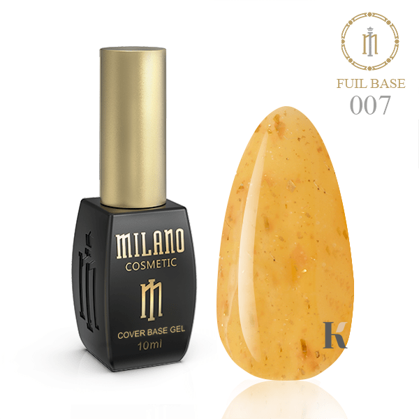 Купить База для гель-лака Milano Fuil Base 007 с поталь – имитация сусального золота (10 мл, цветная, каучуковая) , цена 165 грн, фото 1