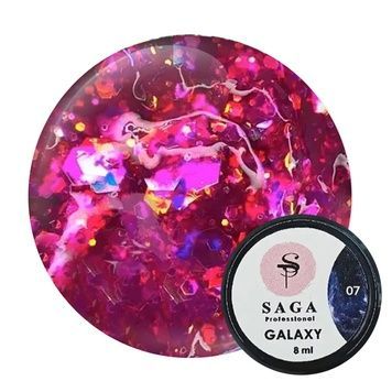 Купити Гель Saga Professional Galaxy glitter №07 (8 мл, прозорий з малиновими голографічними блискітками) , ціна 120 грн, фото 1