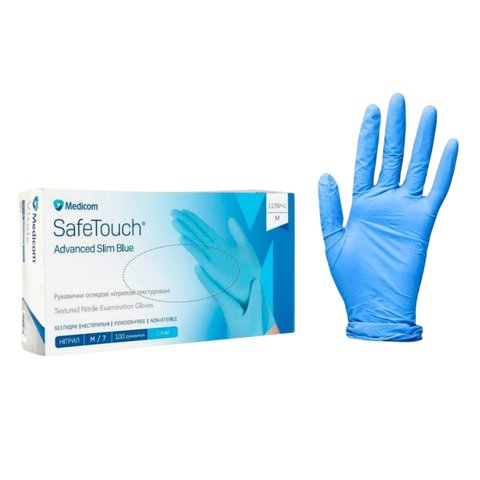 Купить Нитриловые перчатки неопудренные Medicom SafeTouch Advanced Е-series Blue (2,8г), 100 шт , цена 230 грн, фото 1