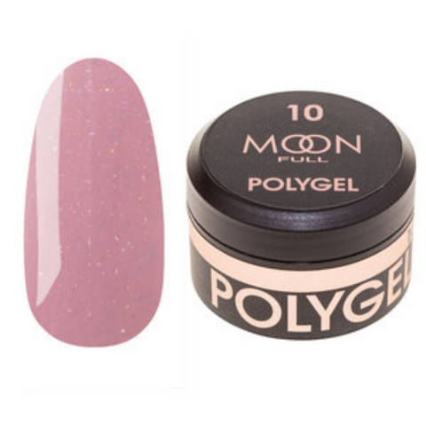 Полигель Moon Full Poly Gel №10, 15 мл Сочно-розовый с шиммером, 15 мл, шиммер/микроблеск