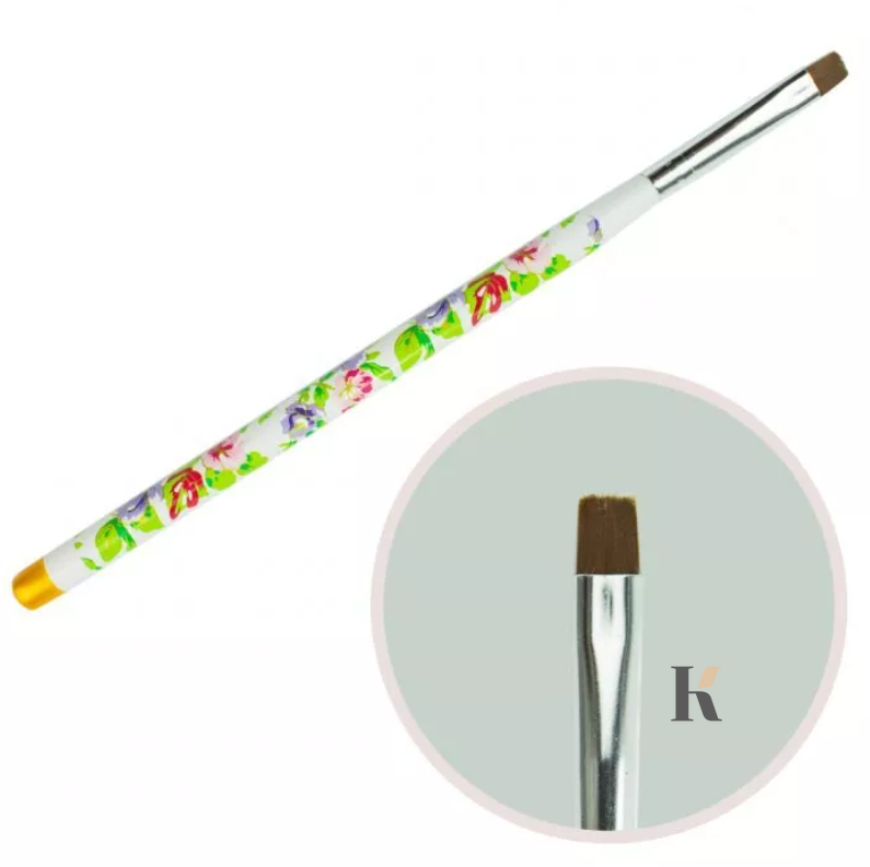 Купити Пензлик для гелю №8 (прямий ворс, біла ручка з квітковим принтом) , ціна 40 грн, фото 1