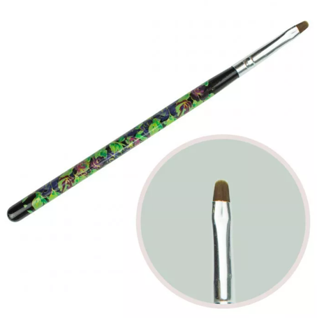 Купить Кисточка для геля №4 (овальный ворс, черная ручка с цветочным принтом) , цена 40 грн, фото 1