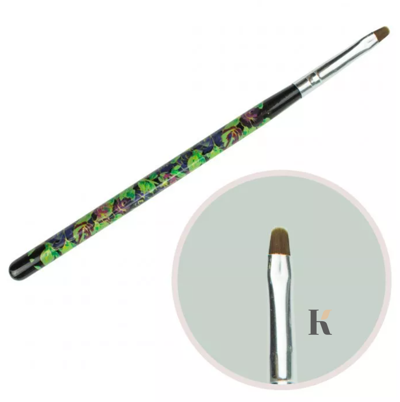 Купити Пензлик для гелю №4 (овальний ворс, чорна ручка з квітковим принтом) , ціна 40 грн, фото 1