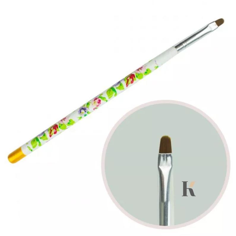 Купить Кисточка для геля №4 (прямой ворс, белая ручка с цветочным принтом) , цена 40 грн, фото 1