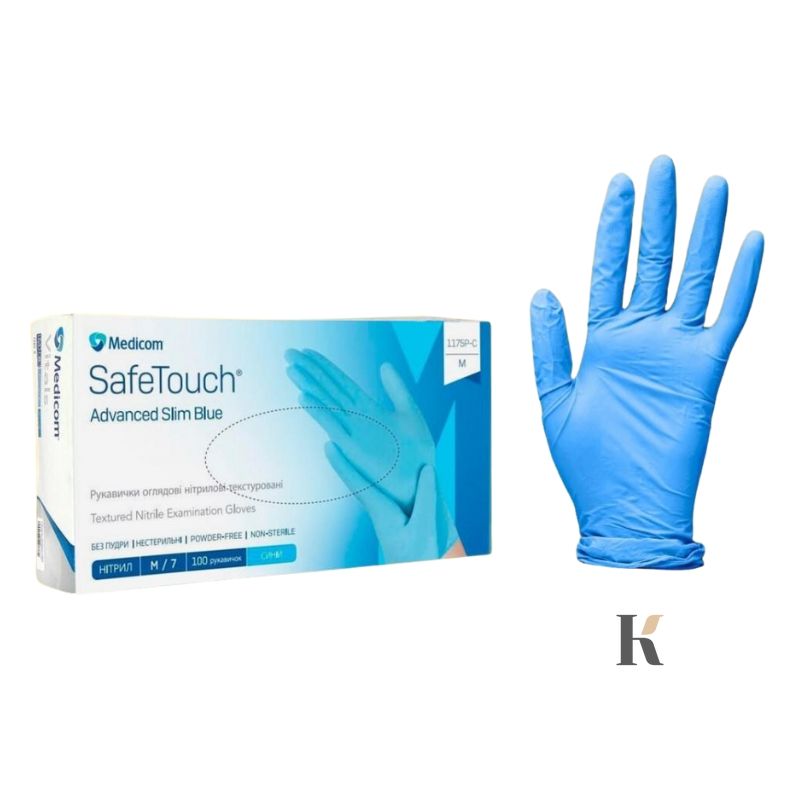 Купить Нитриловые перчатки неопудренные Medicom SafeTouch Advanced Slim Blue, 100 шт , цена 230 грн, фото 1
