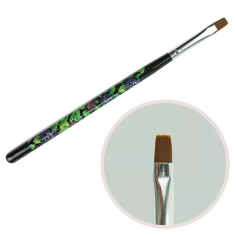 Купити Пензлик для гелю №6 (прямий ворс, чорна ручка з квітковим принтом) , ціна 40 грн в магазині Qrasa.ua