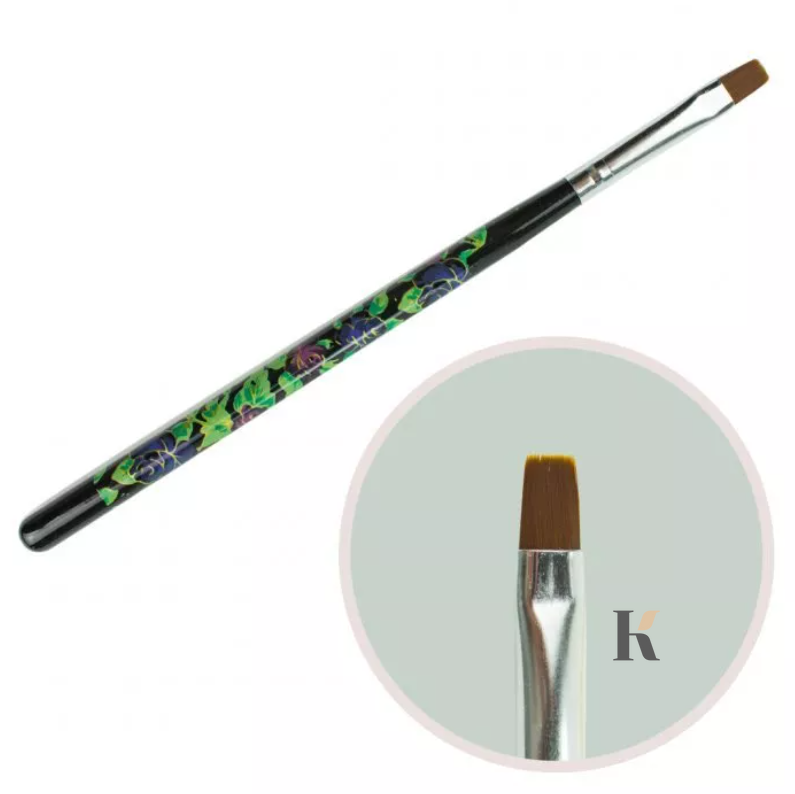 Купити Пензлик для гелю №6 (прямий ворс, чорна ручка з квітковим принтом) , ціна 40 грн, фото 1