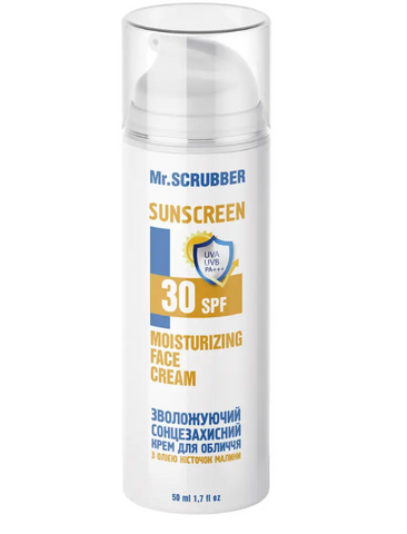 Зволожувальний сонцезахисний крем для обличчя з олією кісточок малини Moisturizing Face Cream SPF 30 Mr.SCRUBBER, 50 мл