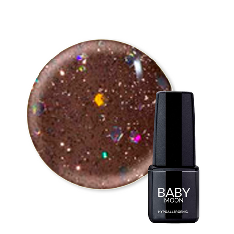Гель-лак BABY Moon Dance Diamond №014 темный бежевый с разноцветным глиттером, Baby Moon, 6 мл, шиммер/микроблеск