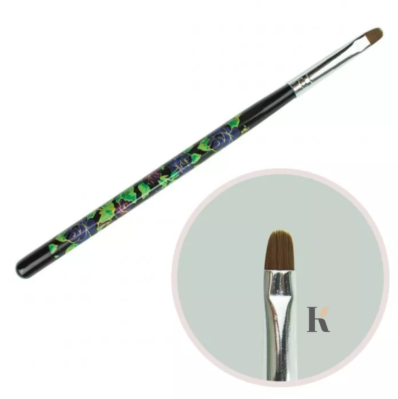 Купити Пензлик для гелю №6 (овальний ворс, чорна ручка з квітковим принтом) , ціна 40 грн, фото 1