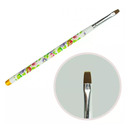Купити Пензлик для гелю №6 (прямий ворс, біла ручка з квітковим принтом) , ціна 40 грн, фото 1
