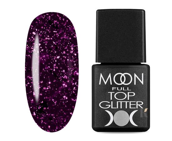 Топ для гель-лака Moon Full Glitter Violet №05 8 мл, 8 мл, Полупрозрачный, Есть, Топ с блестками
