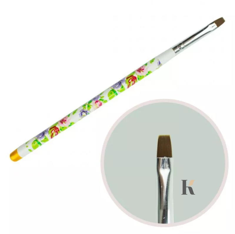 Купити Пензлик для гелю №6 (прямий ворс, біла ручка з квітковим принтом) , ціна 40 грн, фото 1