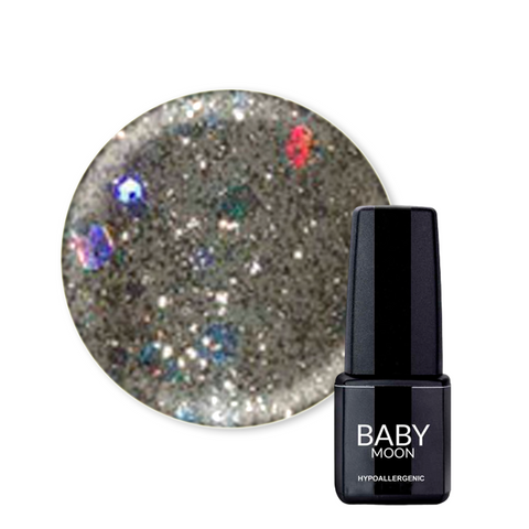 Гель-лак BABY Moon Dance Diamond №021 сріблясто-оливковий з різнокольоровим глітером, Baby Moon, 6 мл, Шимер/мікроблиск