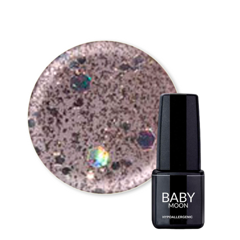 Гель-лак BABY Moon Dance Diamond №016 сріблясто-бежевий з різнокольоровим глітером, Baby Moon, 6 мл, Шимер/мікроблиск