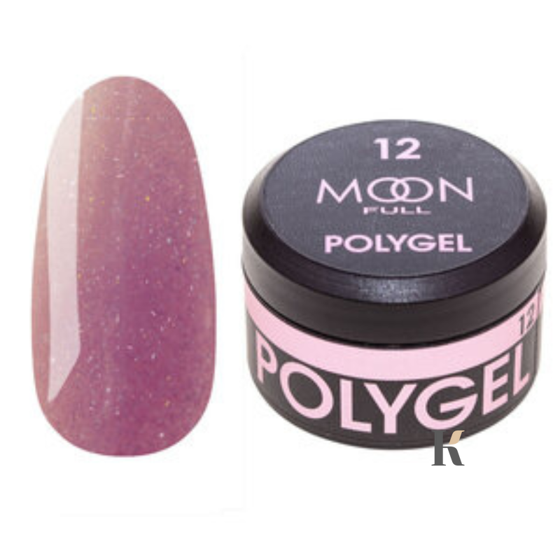 Полигель Moon Full Poly Gel №12, 15 мл Розово-металический с шиммером, 15 мл, шиммер/микроблеск