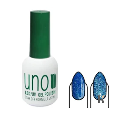 Купити Світловідбивний гель-лак UNO Disco Gel №02 (синій з блискітками, 12 мл) , ціна 122 грн, фото 1