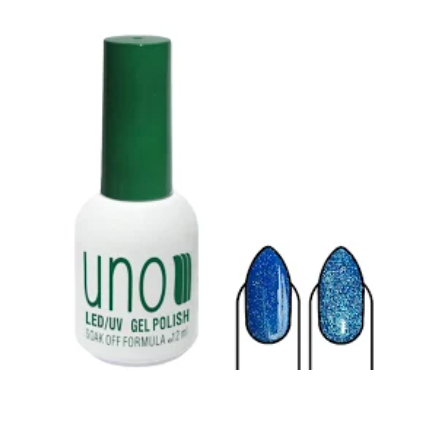 Купити Світловідбивний гель-лак UNO Disco Gel №02 (синій з блискітками, 12 мл) , ціна 122 грн, фото 1