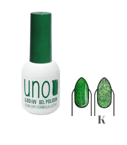 Купити Світловідбивний гель-лак UNO Disco Gel №03 (зелений з блискітками, 12 мл) , ціна 122 грн, фото 1