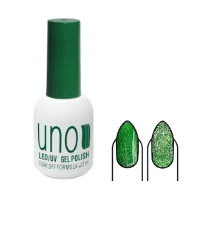 Купить Светоотражающий гель-лак UNO Disco Gel №03 (зеленый с блестками, 12 мл) , цена 135 грн, фото 1