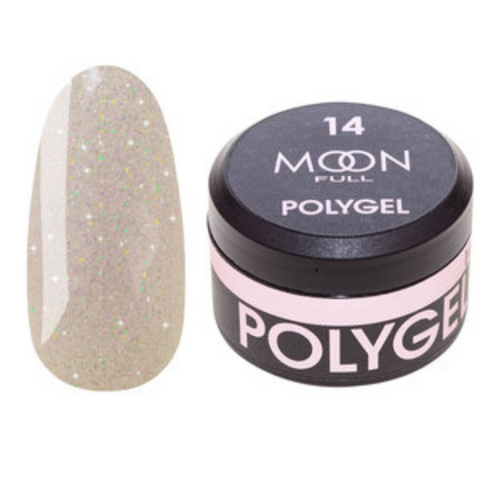 Полигель Moon Full Poly Gel №14, 15 мл Розовый бриллиант с шиммером, 15 мл, шиммер/микроблеск